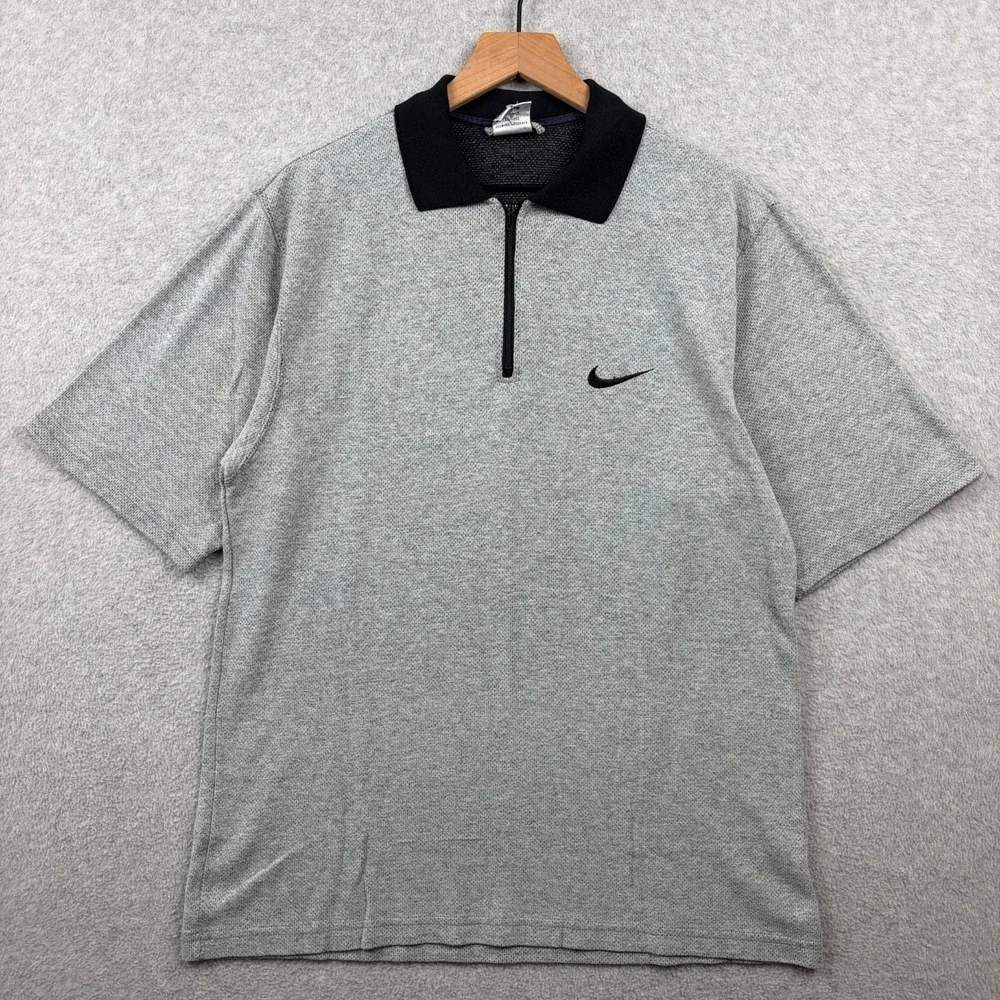 Vintage 90s Nike Polo Shirt Mens Medium Gray 1/4 Zip Perforated Oversized USA